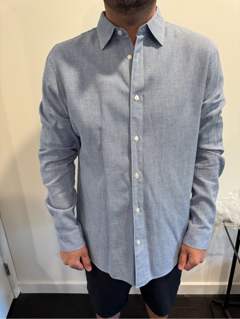 Michael Kors Light Blue Micro-Check Button-Down Shirt
